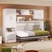 Twin Size Murphy Bed with Open Shelves and Storage Drawers, Built-In Wardrobe & Table, White