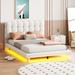 Full/Queen Size Bed Frame with LED Lights, Velvet Platform Bed with hick & Soft Fabric and Button-tufted Design Headboard