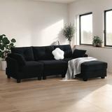 L-shaped Couch Sectional Couch with 3 Pillows,Living Room 4-Seat Sleeper Sofa with Storage Ottoman,Black