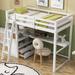 Twin Size Loft Bed with Desk and Shelves, Two Built-in Drawers, Solid Wood Slats, Two Large Storage Drawers