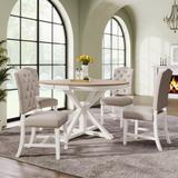 Round 5-Piece Wood Extendable Dining Table Set with Fabric Upholstered Armless Dining Chairs and Extension Leaf for Dining Room