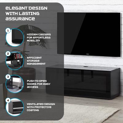 SONOROUS ST-110 Wood & Glass TV Console with 4 Shelves with Hidden Wheels - Black TV Table Support up to 65