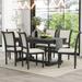 7-Piece Dining Table with 4 Trestle Base and 6 upholstered Chairs with Slightly Curve and Ergonomic Seat Back