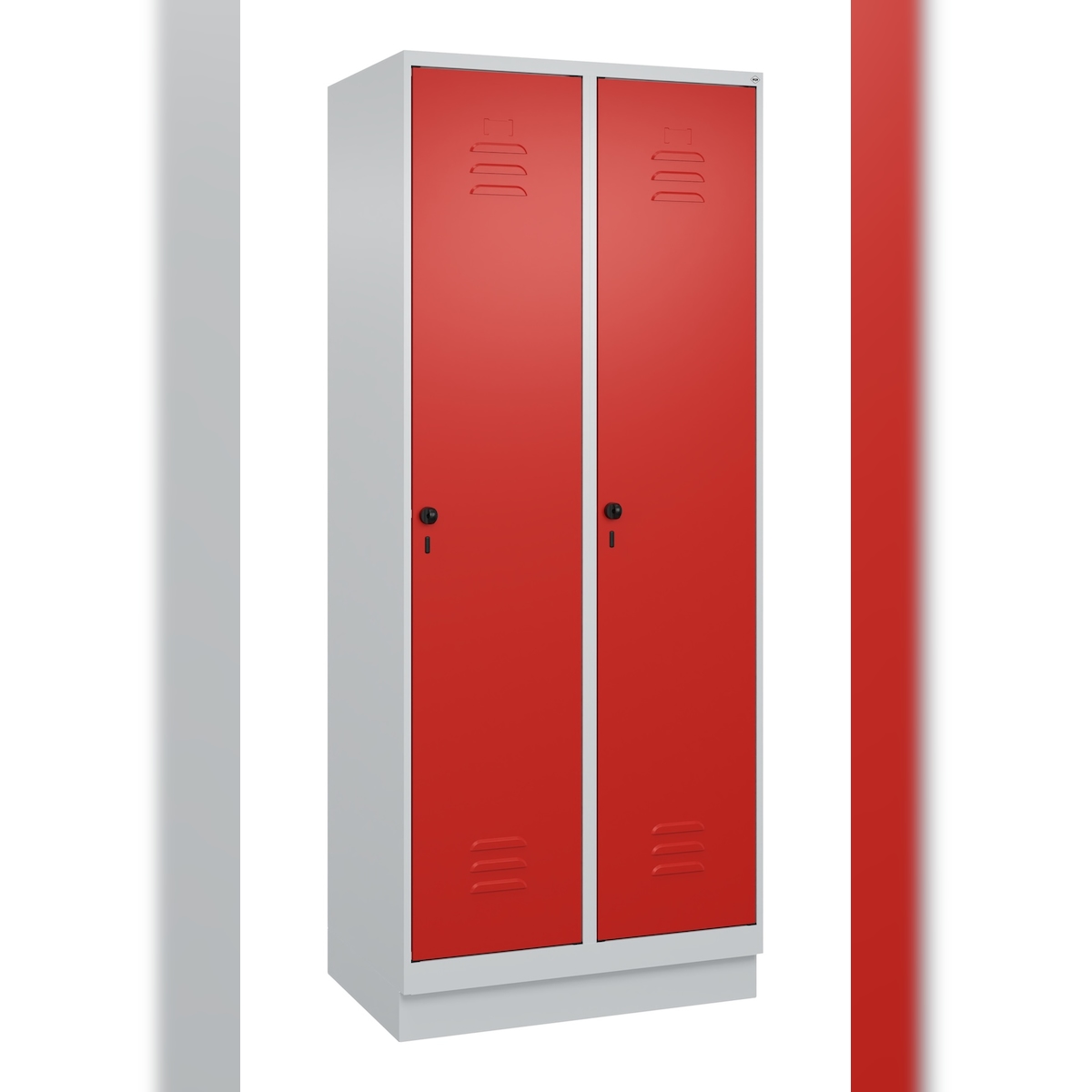 C+P Spind Classic PLUS, Sockel, 2 Abteile, HxBxT 195x80x50cm, Sicherheitsdrehriegel, Hellgrau/Rot von PROREGAL Image