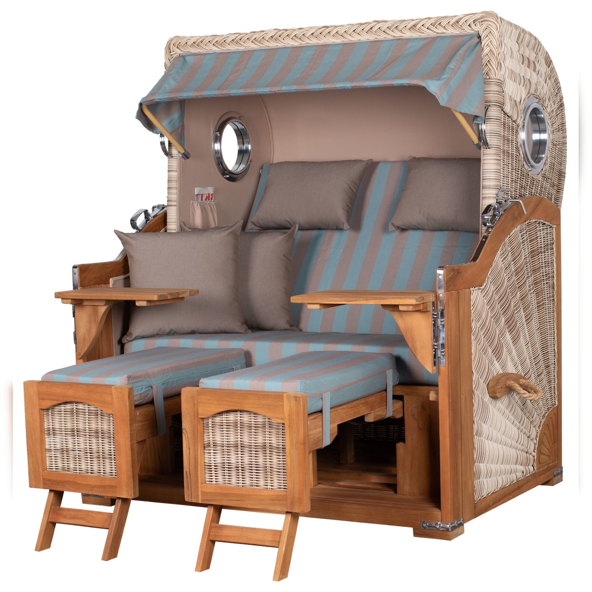 Mr. Deko Strandkorb - bene living - Ammersee Grande XL Teak Bullauge - PE shell - Modell 520 - 2,5-Sitzer inkl. Liftersystem Image