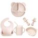 1 Set Baby Suction Plate with Sippy Cup Bowl Bib Spoon Fork Food Grade Dishwasher Safe Silicone Toddlers Divided Plate Kit Kitchen Supplies