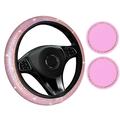 Pink Steering Wheel Covers for Car Stretchy Bling Steering Wheel Cover for Women & Girls & Men Universal 15 Inches Girls Car Accessories with 2 Pack Car Coasters for Cup Holders