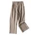 QUYUON Cargo Pants for Women Discount Solid Color Casual Button Cotton Linen Straight Cropped Pants Motorcycle Pants Long Pant Leg Length Activewear Style P4086 Khaki 3XL