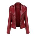 Dezsed Women s Faux Leather Motocross Racer Jacket Clearance Women s Slim Leather Stand Collar Zip Motorcycle Suit Belt Coat Jacket Tops Red XL