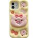 Yellow Pig Phone Case Compatible with iPhone 14 Pro Max Cute 3D Cartoon Korea Dopamine Funny Animal Case with Pig Telescopic Hold Stand Shockproof Silicone Soft Case