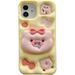 Yellow Pig Phone Case Compatible with iPhone 13 Pro Max Cute 3D Cartoon Korea Dopamine Funny Animal Case with Pig Telescopic Hold Stand Shockproof Silicone Soft Case