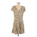 Maurices Casual Dress - A-Line V Neck Short sleeves: Tan Leopard Print Dresses - Women's Size Medium