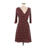 London Times Casual Dress - Wrap V Neck 3/4 Sleeve: Burgundy Paisley Dresses - Women's Size 8 Petite