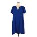 Lush Casual Dress - Shift V Neck Short sleeves: Blue Print Dresses - Women's Size Medium
