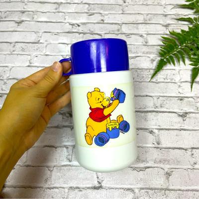 Disney Dining | Disney Winnie The Pooh Thermos With Lid Cup Vintage 90s Y2k Nostalgia Lunchbox | Color: Blue/Yellow | Size: Os
