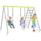 Outsunny 4 in 1 Garden Swing Set, Metal Kids Swing Set with Double Swings, Climber, Climbing Net, for Outdoor Play - Green