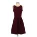 J.Crew Factory Store Casual Dress - A-Line Crew Neck Sleeveless: Burgundy Print Dresses - Women's Size X-Small