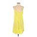 CALVIN KLEIN JEANS Casual Dress - Mini Plunge Sleeveless: Yellow Print Dresses - Women's Size Small