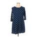 American City Wear Casual Dress - Shift Crew Neck 3/4 sleeves: Blue Color Block Dresses - Women's Size X-Large