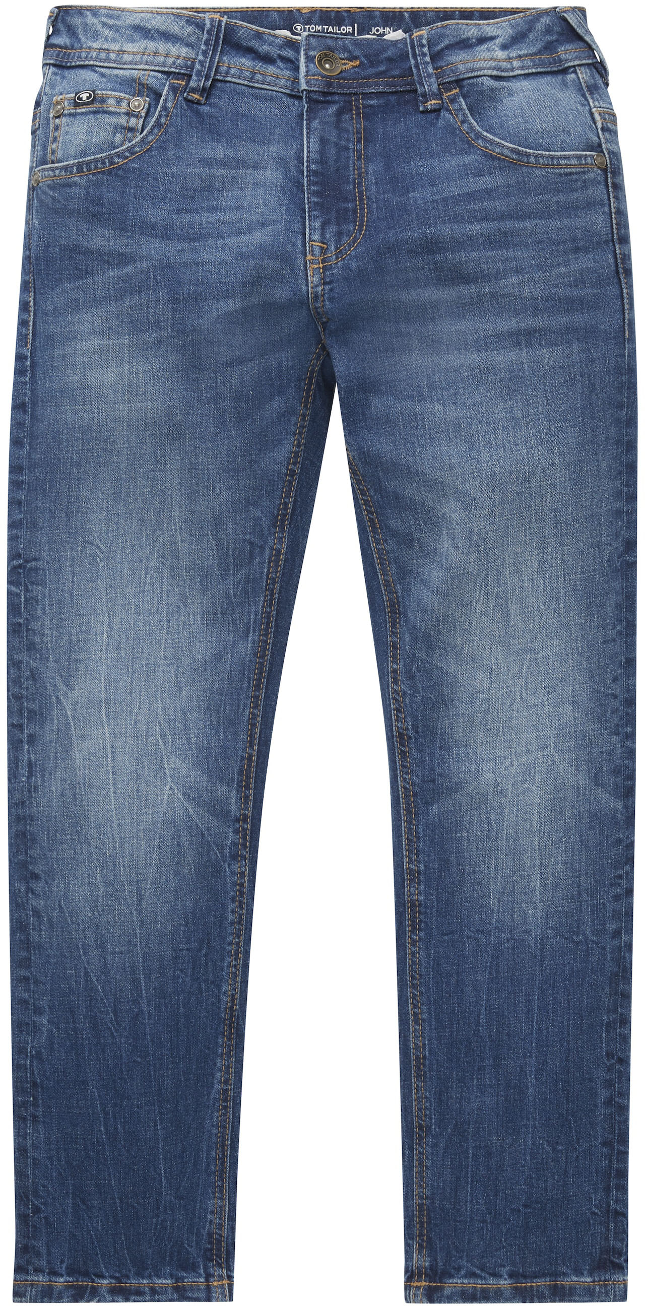 5-Pocket-Jeans TOM TAILOR "JOHN", Jungen, Gr. 140, N-Gr, blau (used mid stone blau), Denim/Jeans, Obermaterial: 99% Baumwolle, 1% Elasthan, unifarben, relaxed fit lang, Jeans 5-Pocket-Jeans, mit starker Waschung