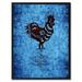 Bungalow Rose Rooster Chinese Zodiac Blue Print on Canvas w/ Picture Frame, 22x29 Canvas in Black/Blue | 29 H x 22 W in | Wayfair