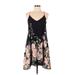 MTS Casual Dress - A-Line Plunge Sleeveless: Black Floral Dresses - Women's Size Medium