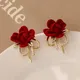 Boucles d'oreilles à tige de fleur de velours rouge français pour femmes bijoux en métal élégants