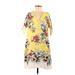 Zara Casual Dress - Shift V Neck 3/4 sleeves: Yellow Floral Dresses - Women's Size Medium