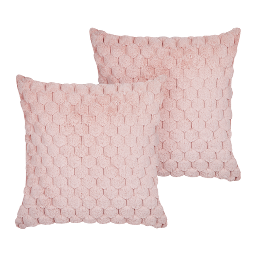 Set aus 2 Streukissen Rosa Kunstfell 43 x 43 cm Flauschiges Wabenkissen mit geometrischem Muster abnehmbarer Bezug mit Füllung