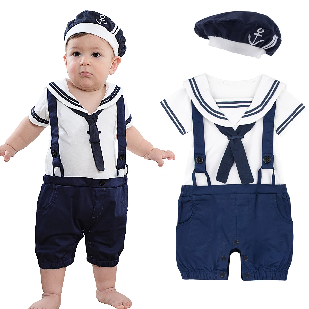 Baby Marine Kostüm Strampler für Jungen Neugeborenes Mädchen Matrosenstil Kleinkind Halloween Karneval Overall Kleinkind Cosplay Playsuit Image
