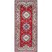 Berry Red Hand Knotted Afghan Super Kazak Tribal Medallions Densely Woven Soft Wool Natural Dyes Runner Rug 2'10"x6'6"