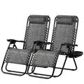 Nazhura Set of 2 Relaxing Recliners Patio Chairs Adjustable Steel Mesh Zero Gravity Lounge Chair Recliners with Pillow and Cup Holder Grey