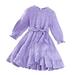 EHQJNJ Girl Boho Long Sleeve Dress Kid Round Neck Ruffled Collar Solid High Waist Flowy Ruffle Princess Dress Children Spring Summer Fall Maxi Irregular Hem Dresses with Belt Purple Printed