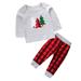 Baby Girl Fall Outfits Boys Christmas Winter Long Sleeve Christmas Tree Prints Tops Plaid Pants 2Pcs Outfits Clothes Set Baby Clothing Grey 2 Years-3 Years