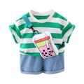 Toddler Boys Suit Striped Round Neck Short Sleeved Denim Shorts Crossbody Bag Summer Winter Jacket Baby Boy Baby Boy Winter Clothes Baby Boy Knitted Clothes 4t Boys Summer Clothes 36 Month Boy Clothes