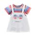 EHQJNJ Baby Girl Outfits 6-9 Months Fall Summer New Striped Short Sleeved Round Neck Cute Cartoon Fashion Girl Dress Dark Blue Plaid Pajamas Kids Girls