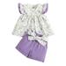 Toddler Fall Outfits For Girls Summer Sleeveless Flower Prints Tops Shorts Belt 3Pcs Outfits Clothes Set Clothes Boy Outfits Purple 2 Years-3 Years