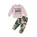 Girls Spring Long Sleeve Letter Print Tops Camouflage Pants Sets