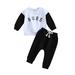 Fall Outfits For Girls Boys Outfit Letters Prints Long Sleeves Tops Sweatershirt Pants 2Pcs Set Outfits Boy Outfits Black 18 Months-24 Months