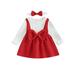 Wassery Baby Girls Princess Dress Big Bowknot Patchwork Crew Neck Long Sleeve Dress Fall Fashion Casual Dress Headband