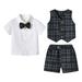 mveomtd Toddler Boys Short Sleeve Plaid Prints T Shirt Tops Vest Coat Shorts Child Kids Gentleman Outfits Youth Outfit Size 8 for Boys Winter Outfits for Boys 8 Years Old