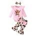 Girl Outfits Long Sleeve Cartoon Print Tops And Pants Headbands 3Pcs Outfits Clothes Set Clothes Girls Clothing Red 0 Months-3 Months