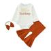 Toddler Girl Fall Outfits Thanksgiving Fall Pants Outfits Long Sleeve Letter Romper Bodysuit Pants Headband 3Pcs Clothes Set Toddler Boy Fall Outfits White 6 Months-12 Months