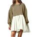 TUWABEII Fall & Winter Dresses for Womens Fashion Women s Casual Over Sized Sweatshirt Long Sleeve Dress Round-Neck Ladies Patchwork Mini