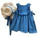 Fauean Dresses for Girls Round Neck Sleeveless and Tie up Design Casual Skirt with Hat Blue Size 140