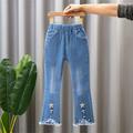 Owordtank Girls Flare Jeans with Bow Toddler Kids Cute Bell Bottom Denim Pants with Ripped Hem
