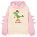 ASFGIMUJ Girls Hoodie Little Girls Christmas Dinosaur Letter Hoodie Pullover Sweatshirt Cute Raglan Sleeve Splice Hooded Winter Casual Tops Xmas Outfits Baby Sweatshirt Pink 6 Years-7 Years