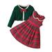 Baby Outfits For Girls 2 Pcs Fall Winter Green Cardigan Plaid Dress Set Casual A Line Dress Baby Boy s Clothing Red 18 Months-24 Months