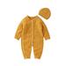 Infant Jumpsuit and Cap Solid Color Single-breasted Knitted Romper
