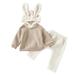 Toddler Girl Outfits Boys Longsleeve Solid Rabbit Ear Hooded Tops And Pants Warm Set Outfits Boy Outfits Grey 2 Years-3 Years